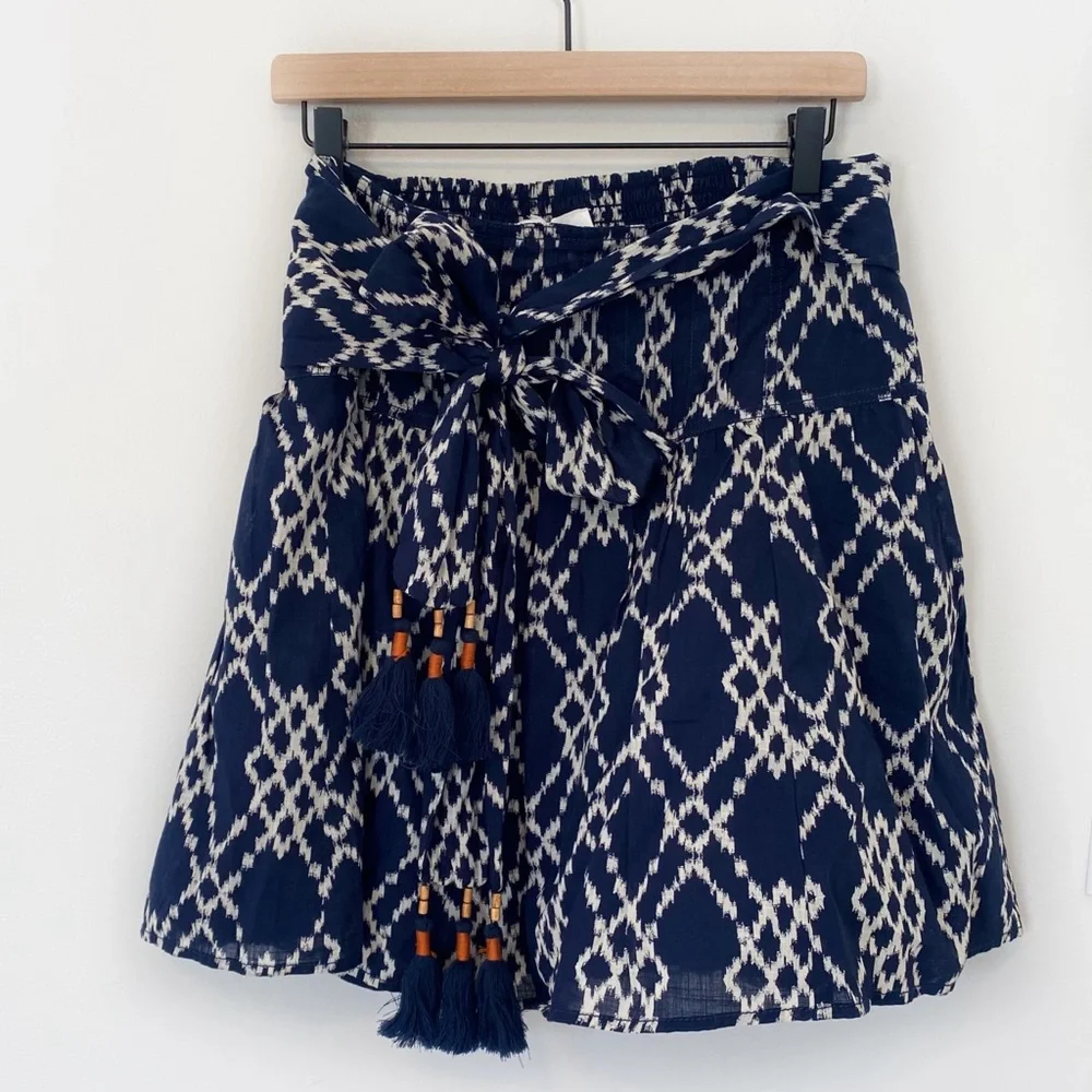 Anthropologie Rimbaud Tie-Waist Flouncy Skirt Navy 100% Cotton Lined size Medium